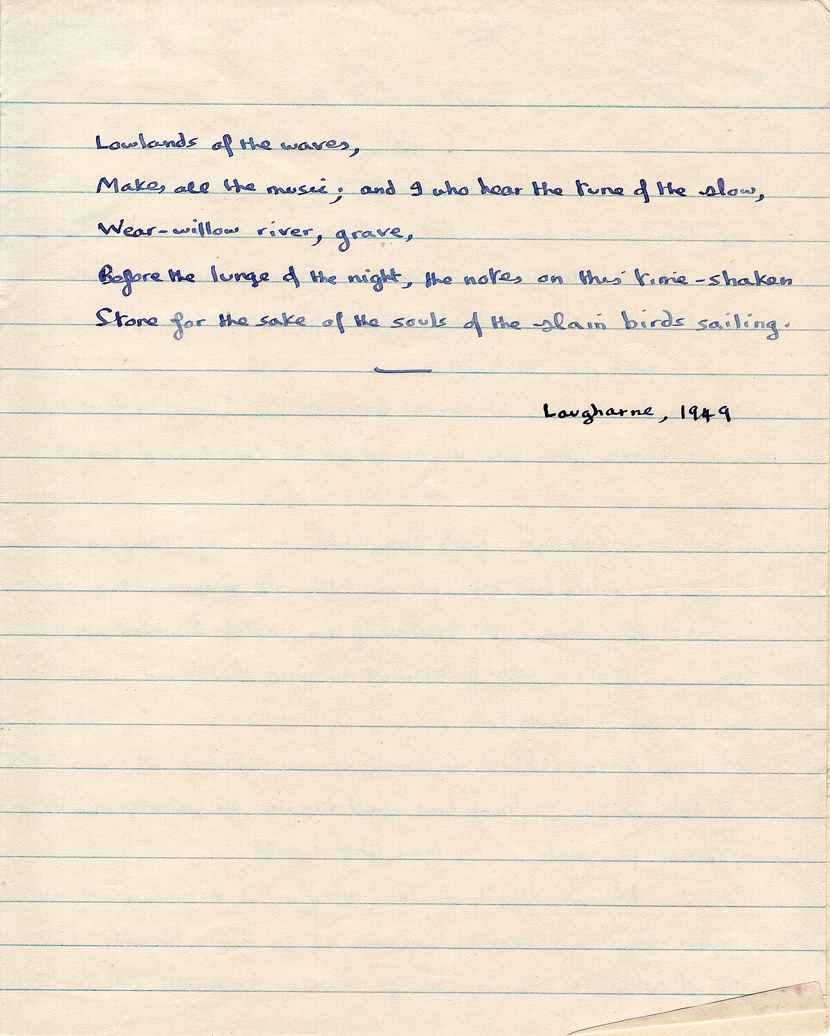 Draft of, 'Over Sir John's Hill', from the 1949-1951 Notebook.