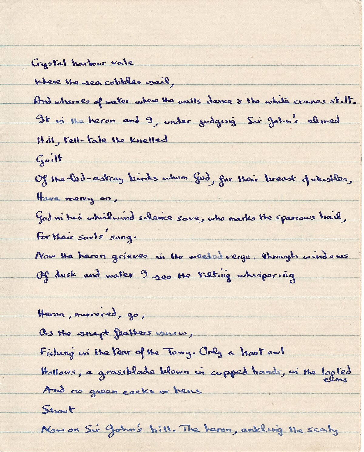 Draft of, 'Over Sir John's Hill', from the 1949-1951 Notebook.