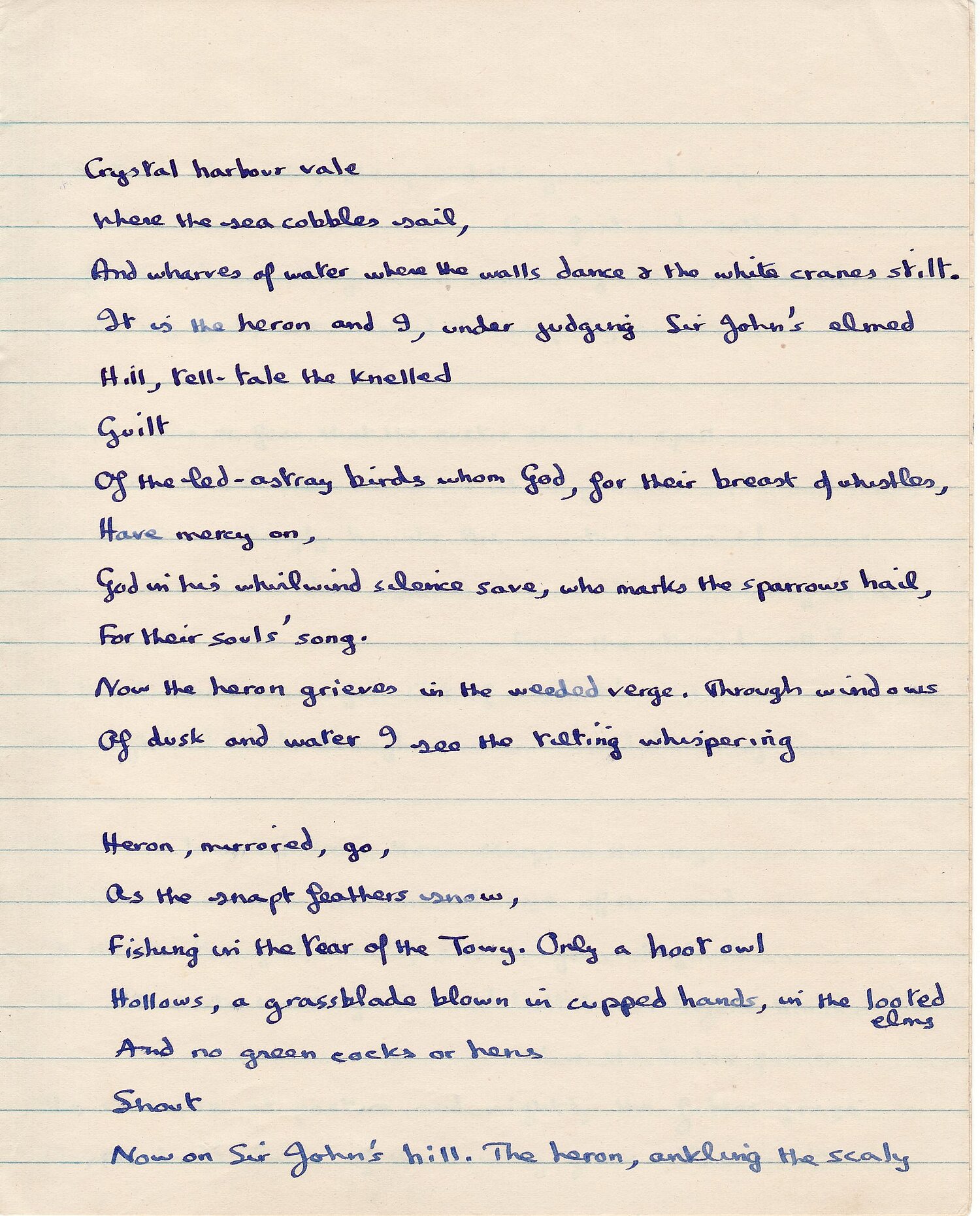 Draft of, 'Over Sir John's Hill', from the 1949-1951 Notebook.