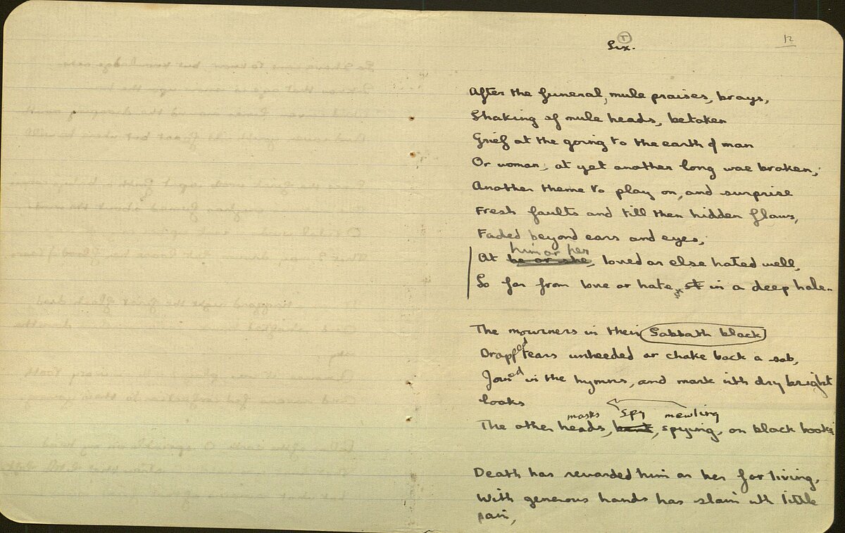 Draft of the poem, 'After the Funeral', from the 1933 Notebook.