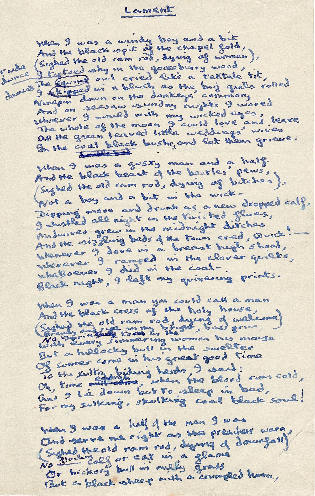 Extract of the poem 'Lament'.