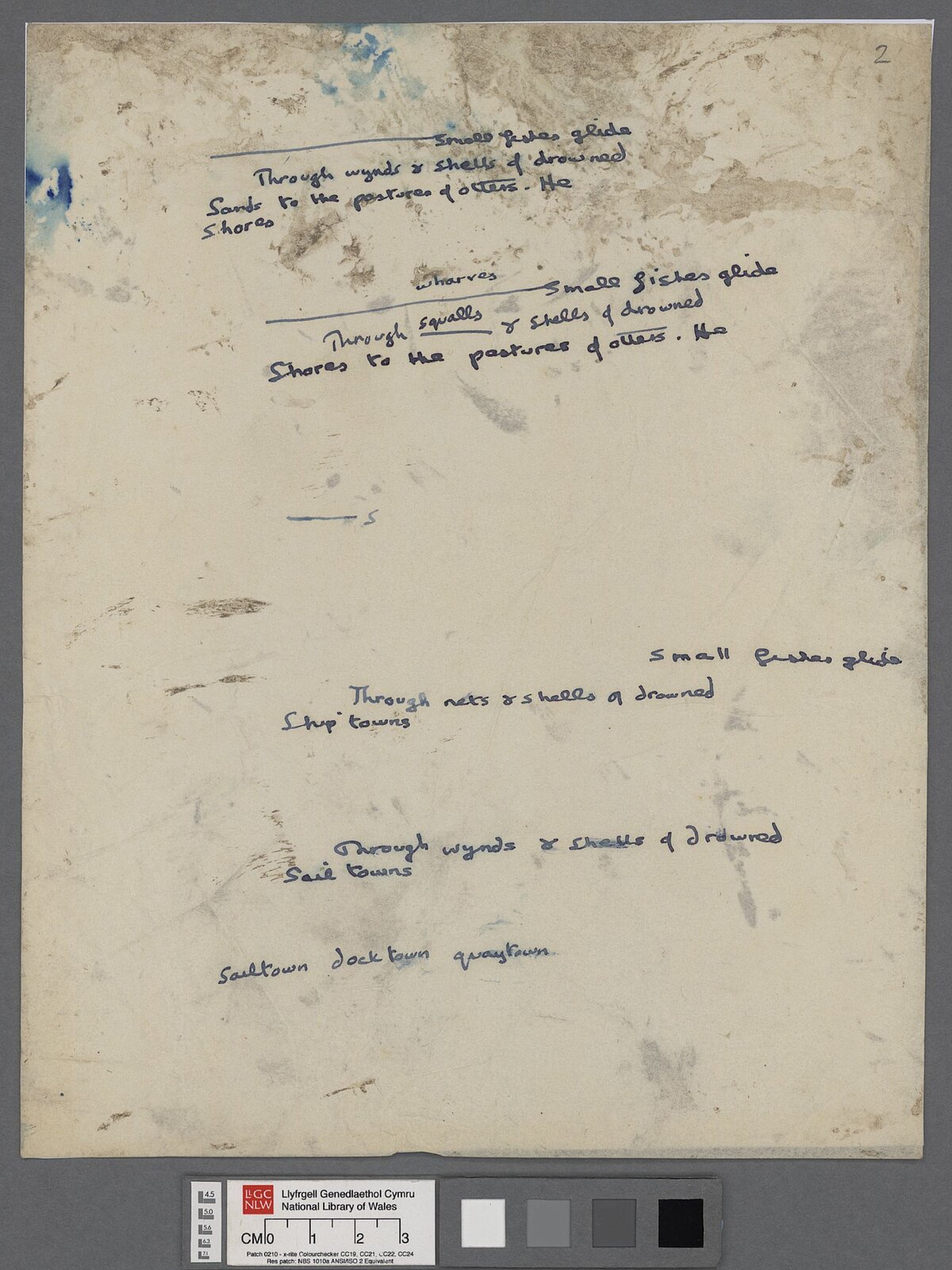 Second page of worksheets produced by Dylan whilst composing 'Poem on his Birthday', written to mark his thirty-fifth birthday in 1949.