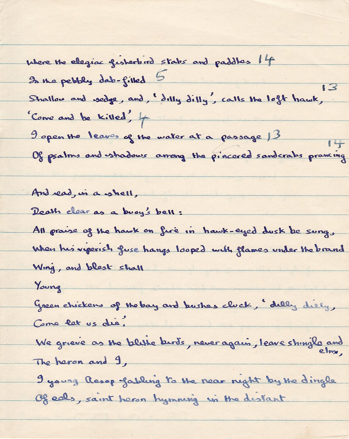 Draft of, 'Over Sir John's Hill', from the 1949-1951 Notebook.