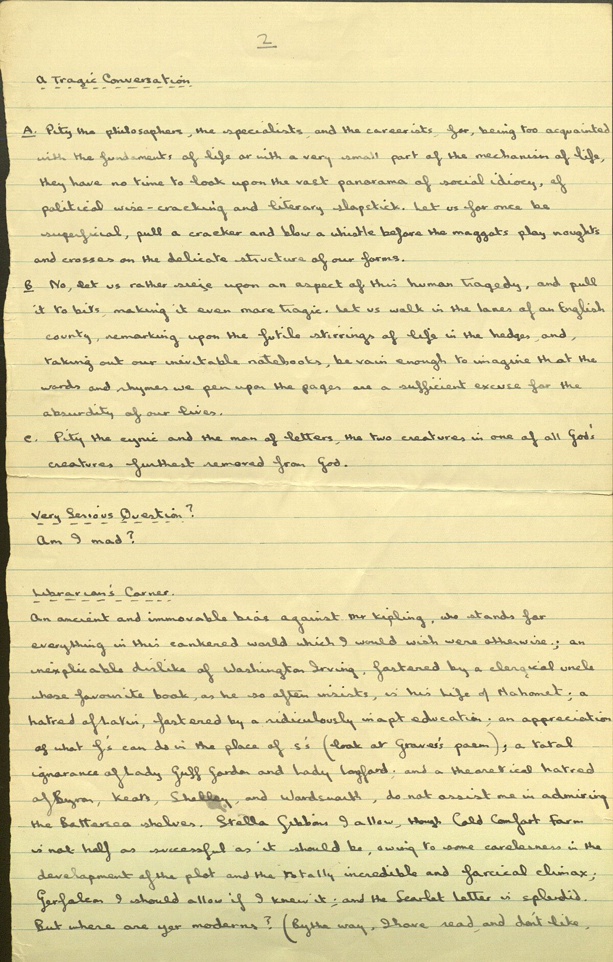 Extract from a letter sent by Dylan Thomas to Pamela Hansford Johnson, 25 December 1933.