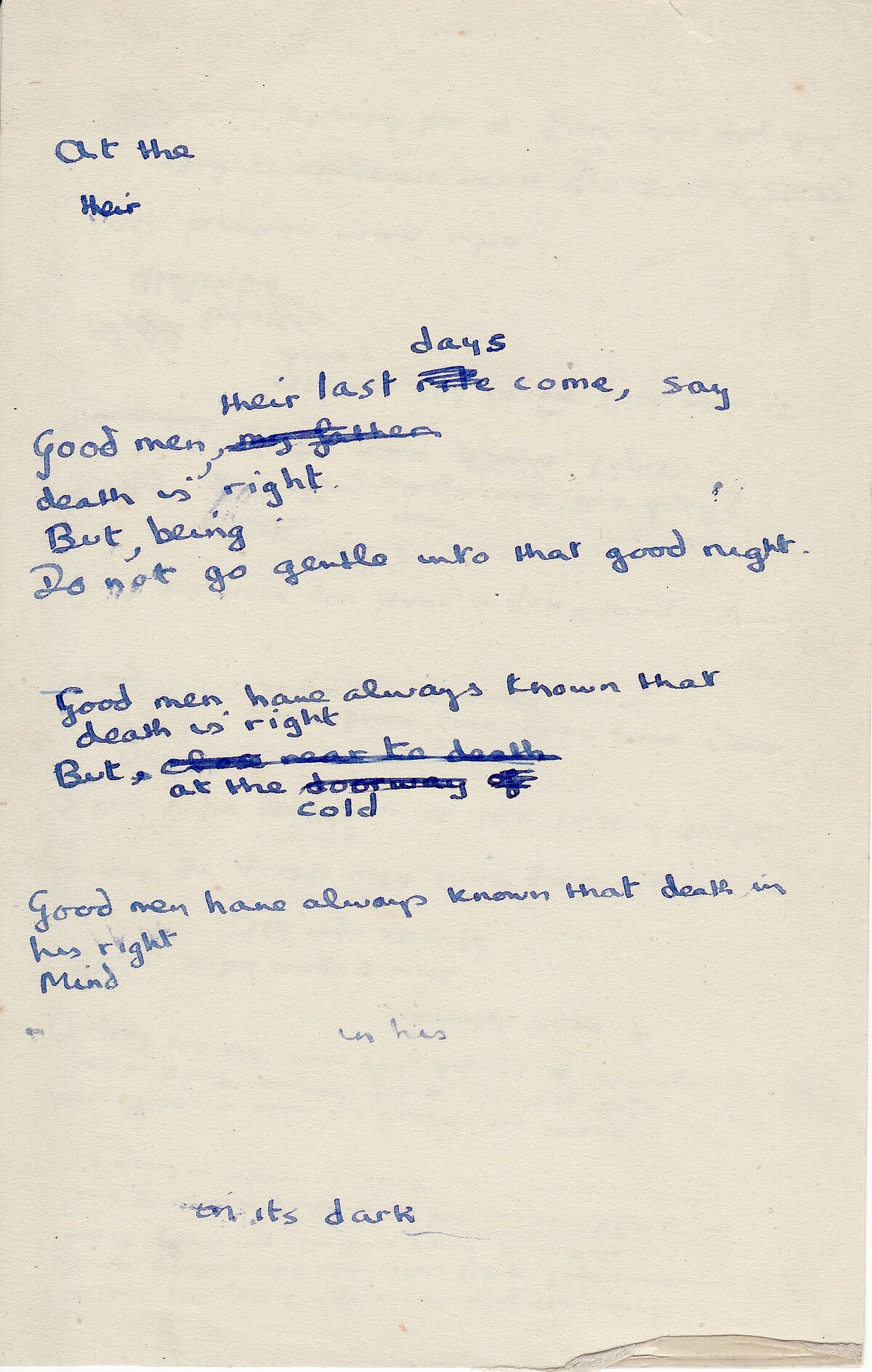 Worksheet for 'Do Not Go Gentle Into That Goodnight'.