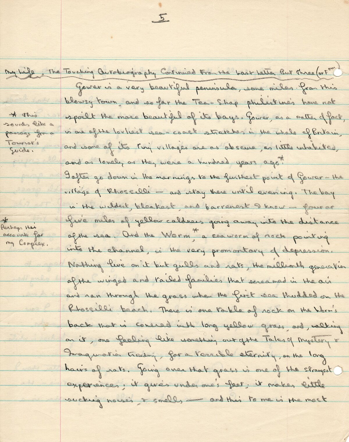 Extract from a letter sent by Dylan Thomas to Pamela Hansford Johnson, 1933/1934.