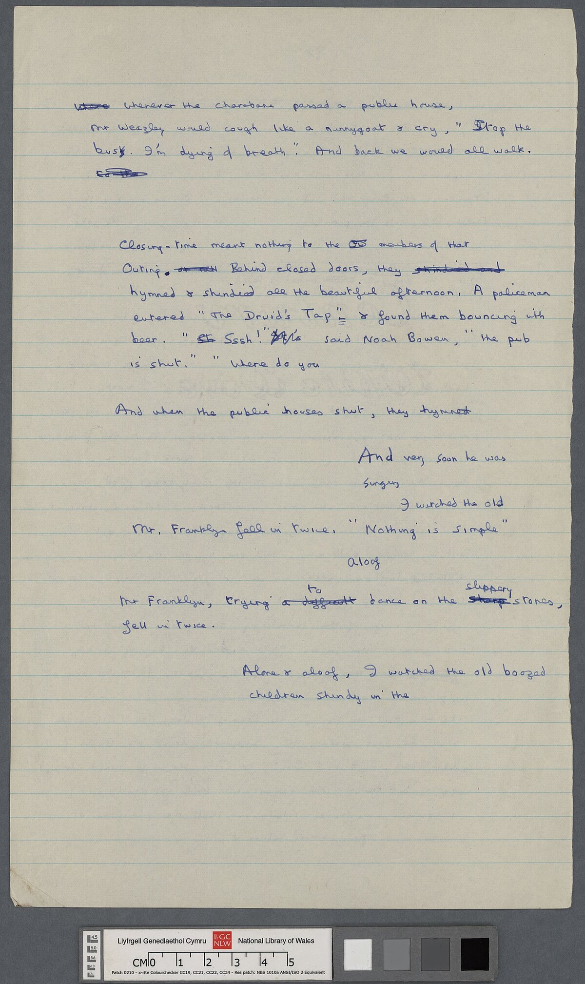 Page four of a manuscript draft of one of Dylan's most famous stories, 'A Story', or, 'The Outing'.