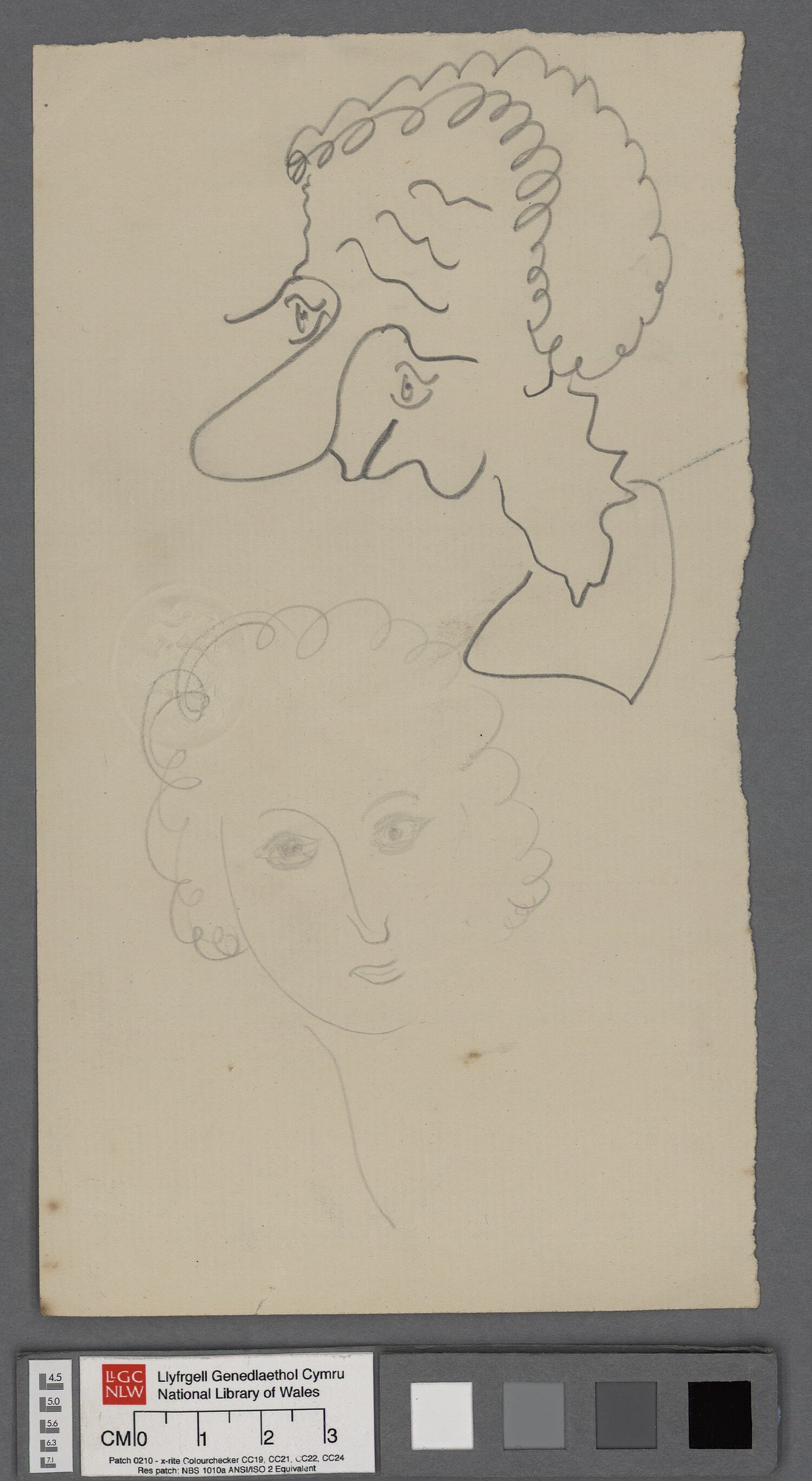 A self-portrait sketch in Dylan Thomas' hand.