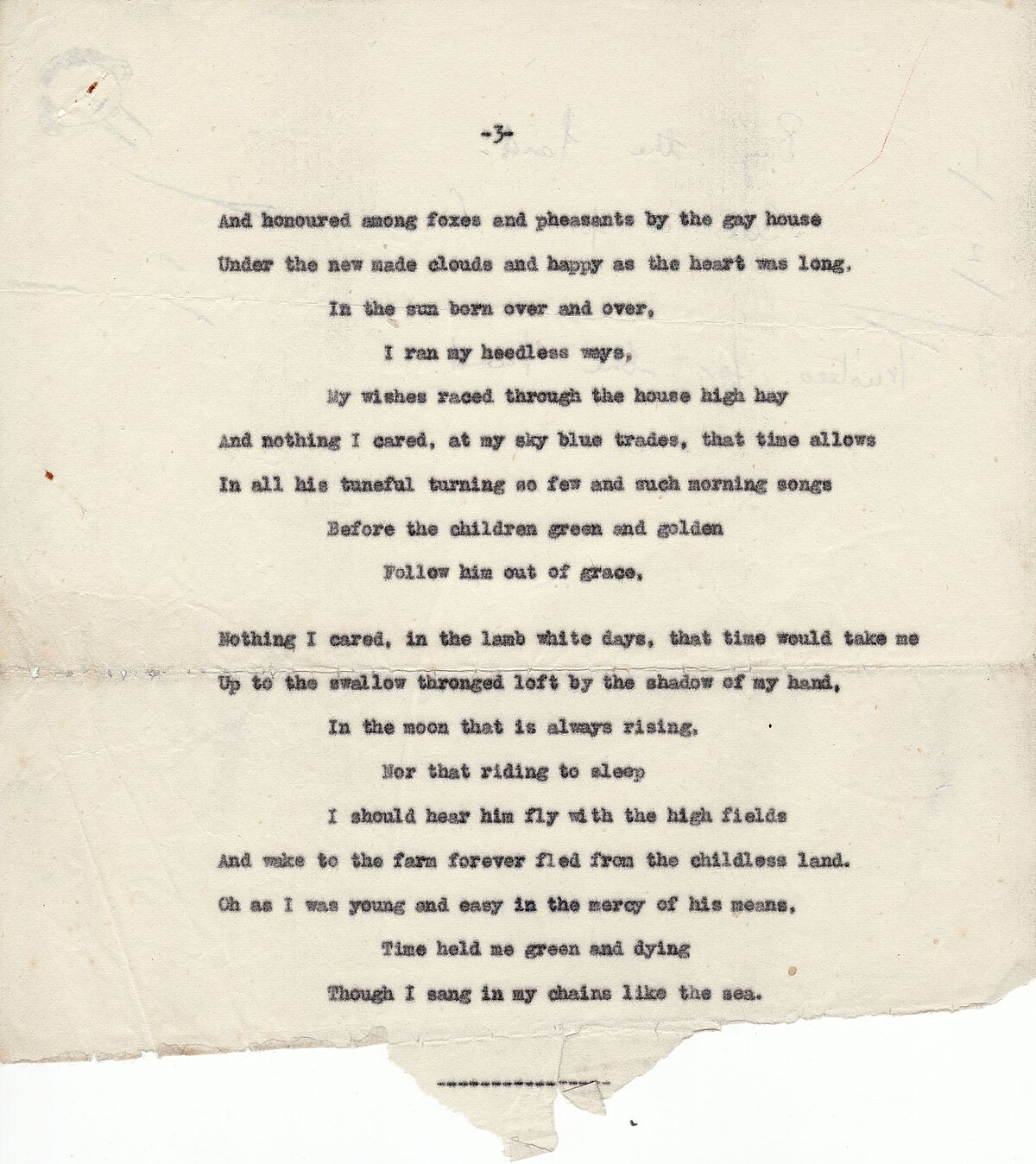 Typescript of 'Fern Hill'.