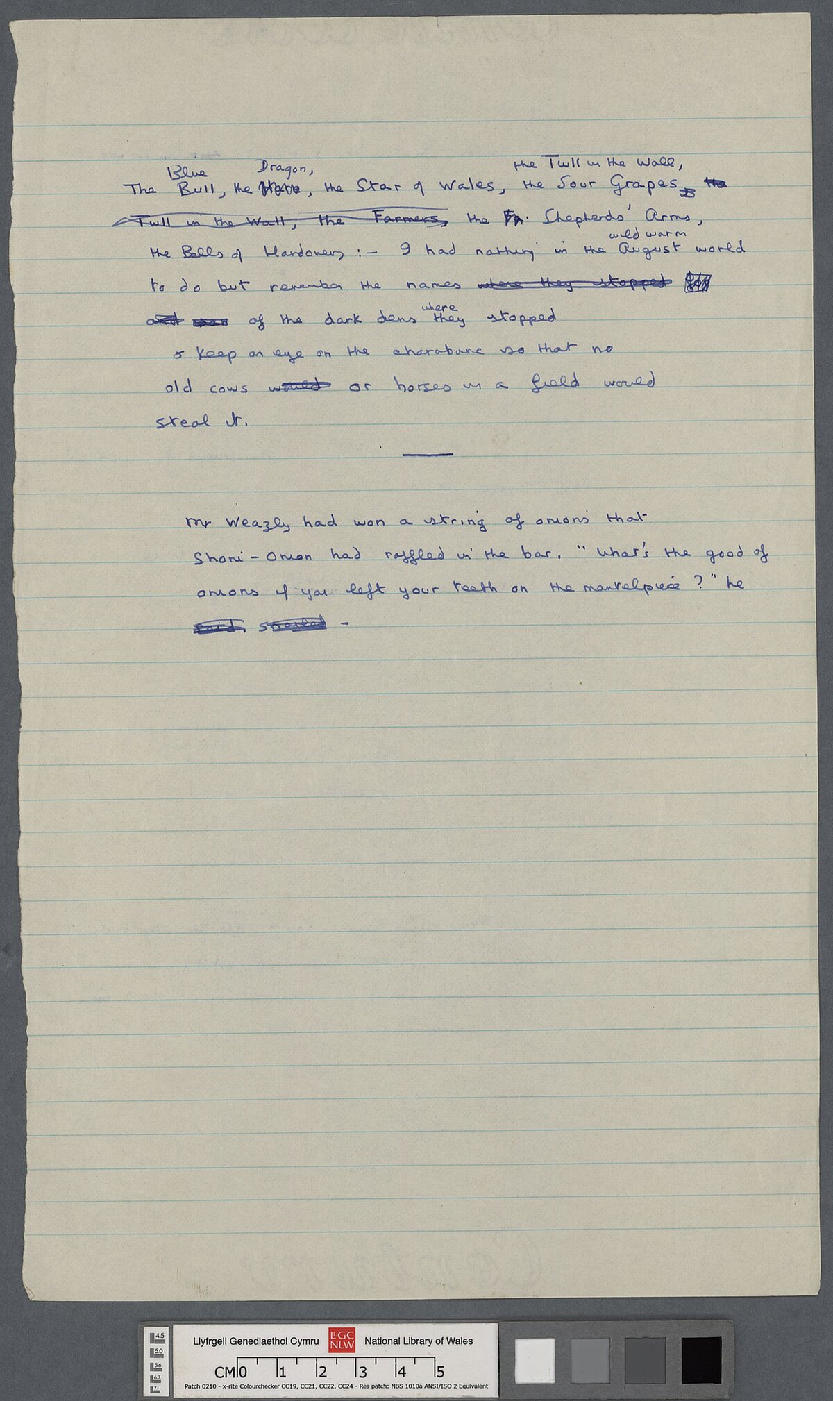 Page five of a manuscript draft of one of Dylan's most famous stories, 'A Story', or, 'The Outing'.