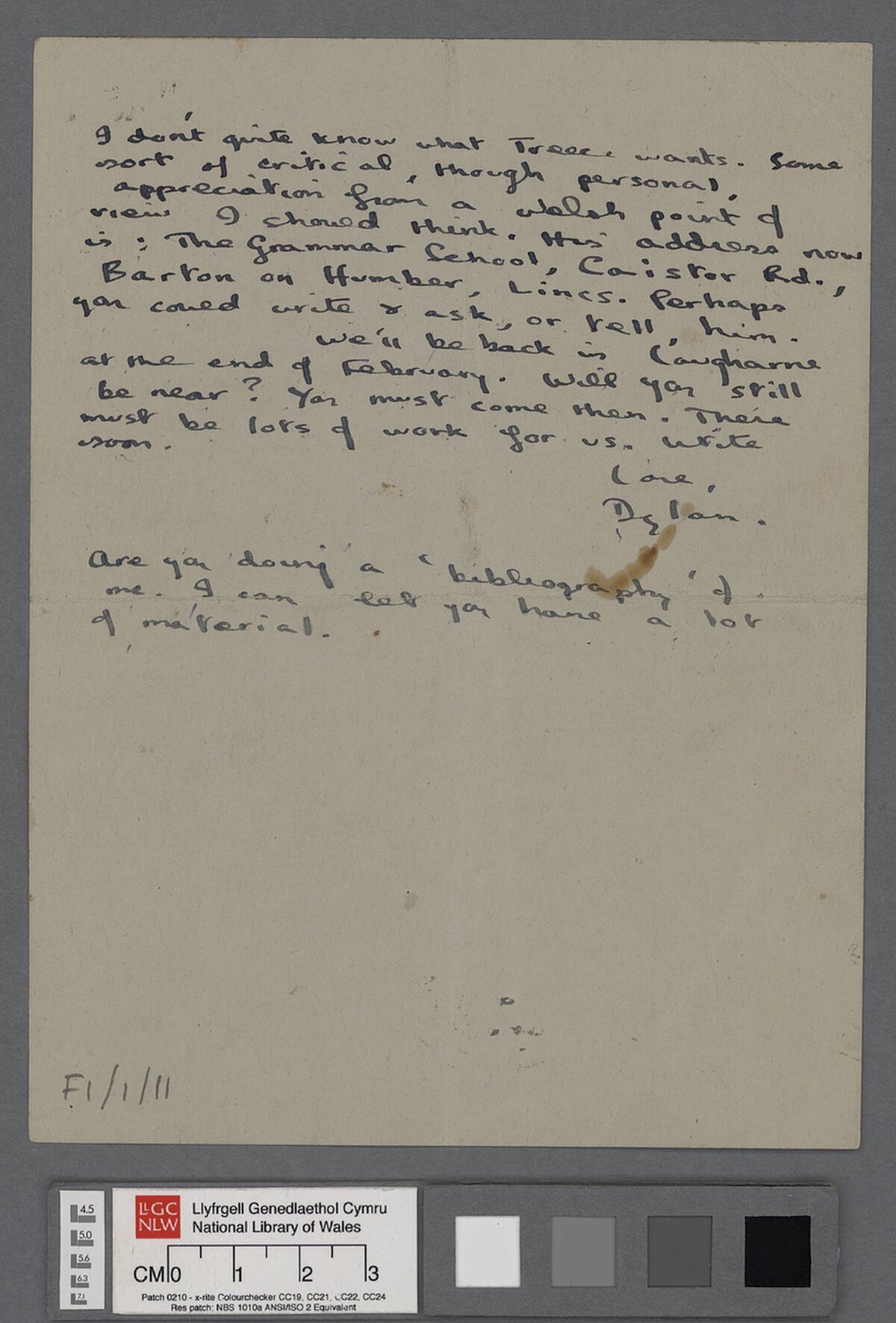 Fourth page of a letter, dated 7 January 1938, to Keidrych Rhys, in which he expresses his frustration at Rhys and his 'Wales' magazine.