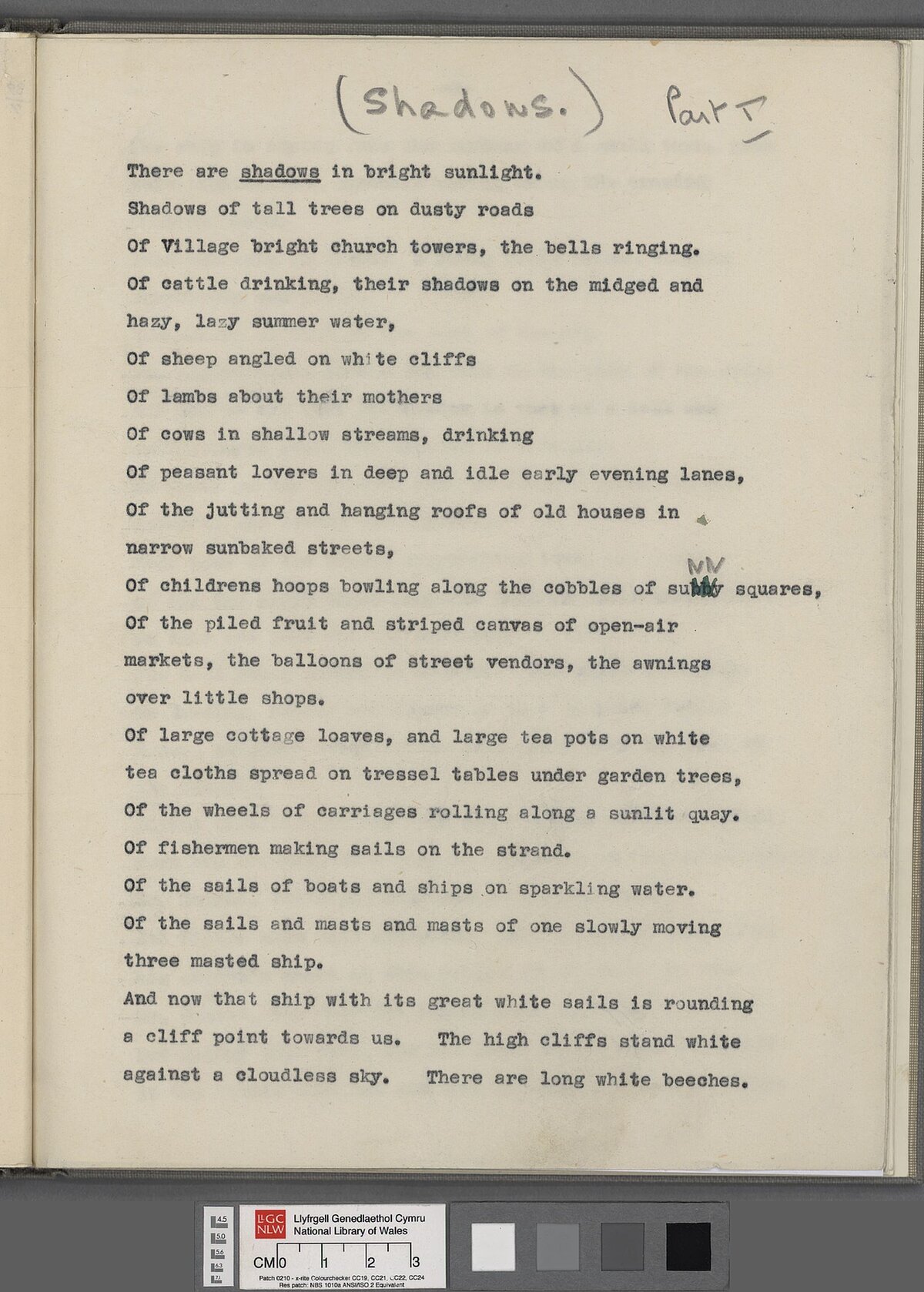 'The Shadowless Man' script, a project for a film by Dylan Thomas.
