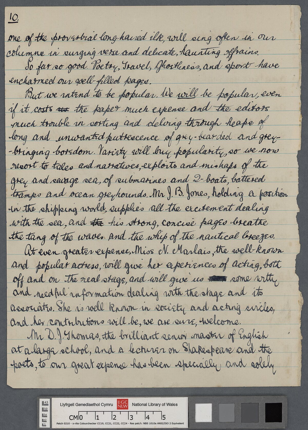 A page from a manuscript of the first and only issue of 'The Era: a literary journal issued six times a year', created jointly by Dylan and Daniel Jones.