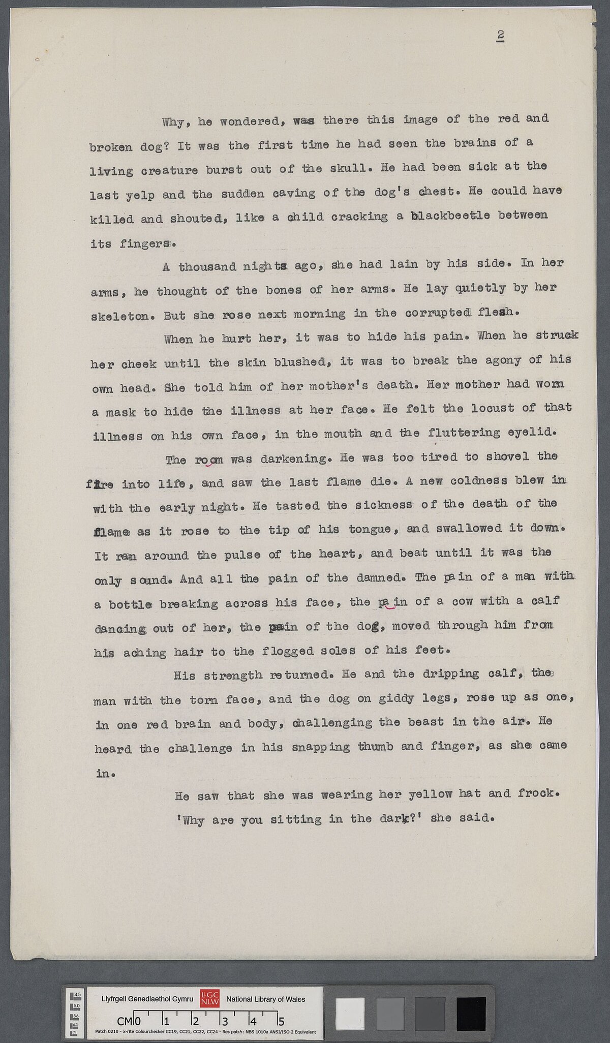 Page two of a typescript copy, containing a few corrections, of a story entitled, 'The Vest'. This work was first recorded in the 1934, 'Red notebook'.