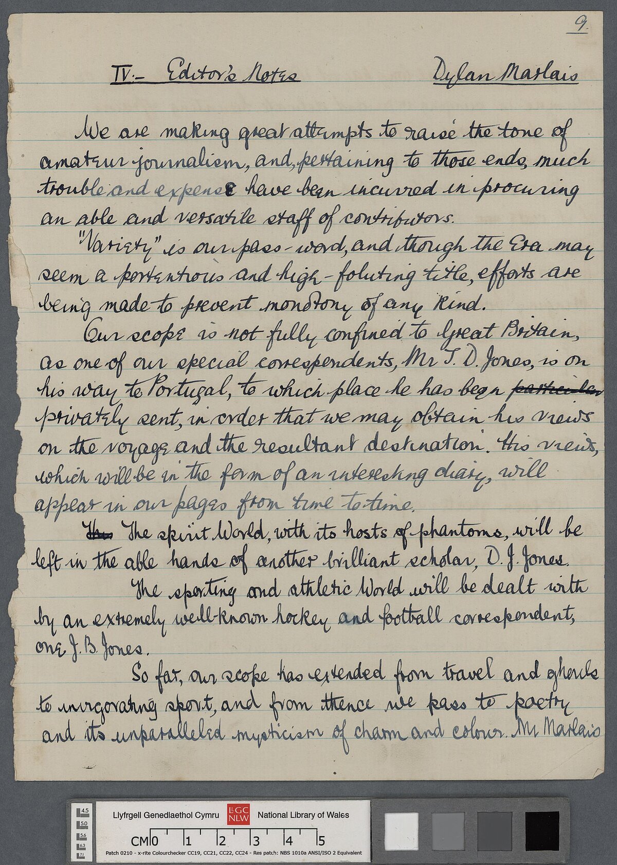 A page from a manuscript of the first and only issue of 'The Era: a literary journal issued six times a year', created jointly by Dylan and Daniel Jones.
