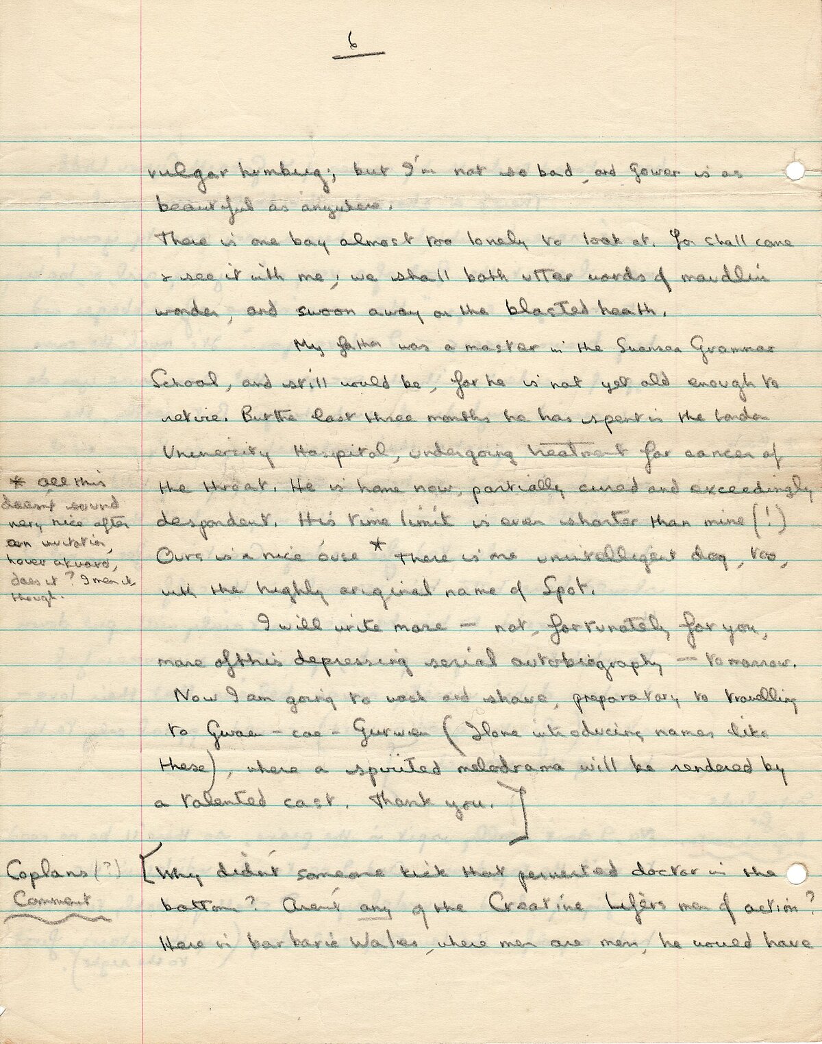 Extract from a letter sent by Dylan Thomas to Pamela Hansford Johnson, 1933/1934.