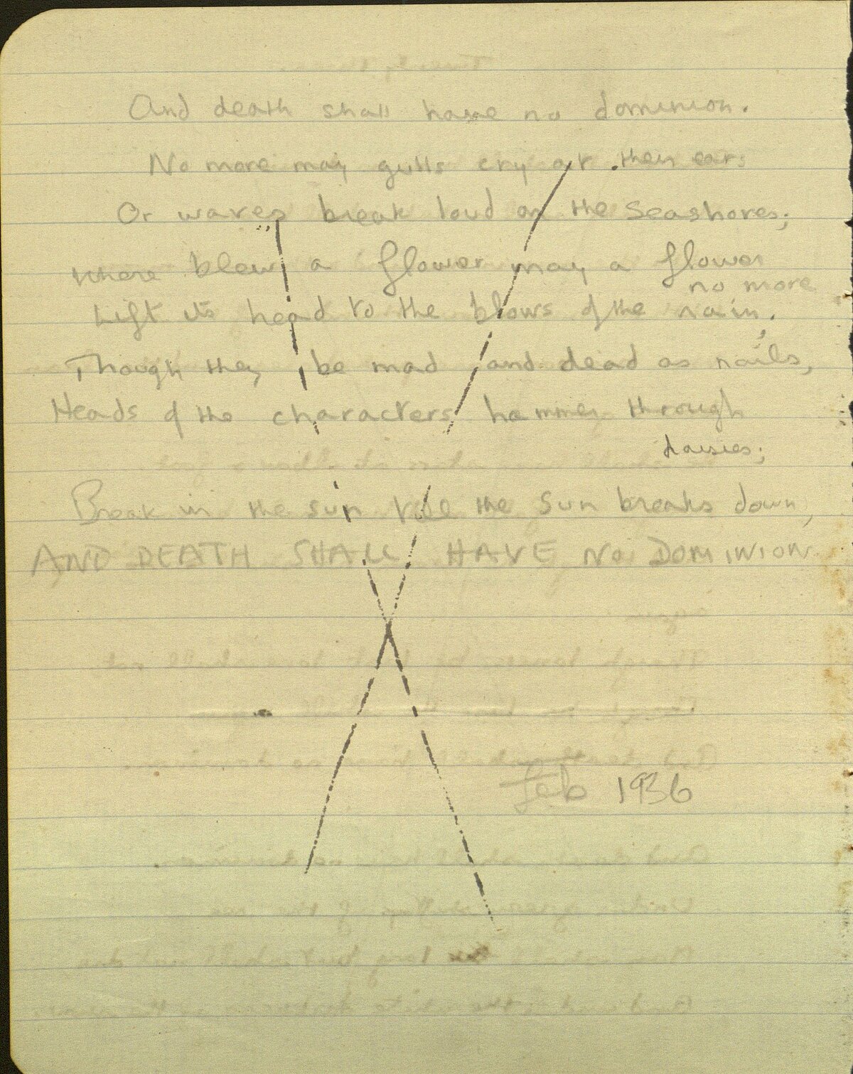 Draft of the poem, 'And Death Shall Have No Dominion', from the 1933 Notebook.