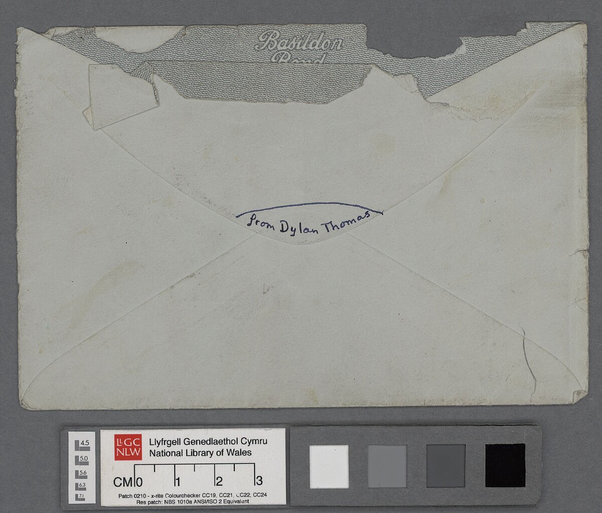 The back of an envelope containing letter, dated 15 July 1953, addressed to Elizabeth Reitell, marked with 'from Dylan Thomas'. Within the letter, Dylan refers to 'Under Milk Wood', financial matters, and a proposed opera in collaboration with Ivor Stravinsky.