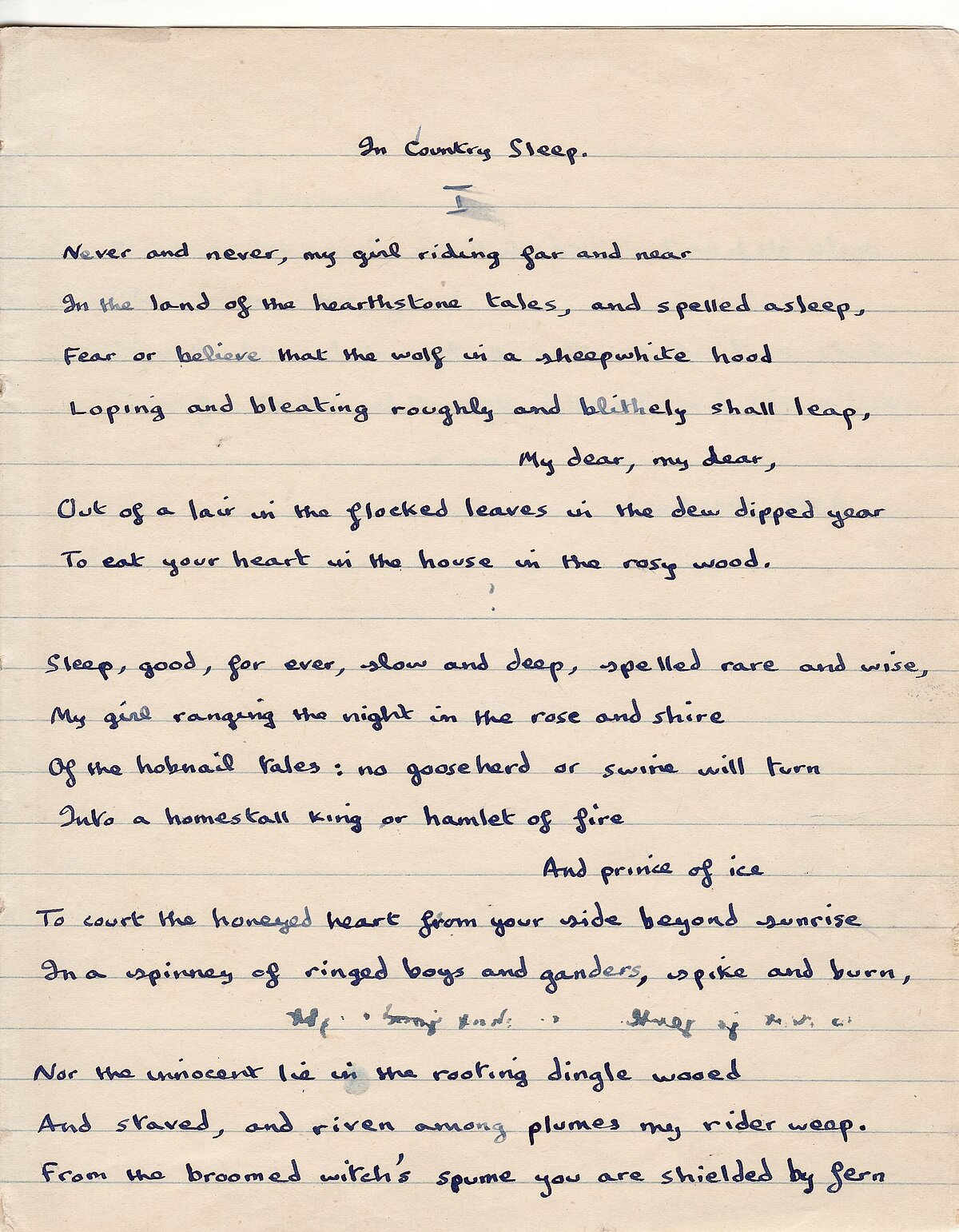 Draft of, 'In Country Sleep', from the 1949-1951 Notebook.