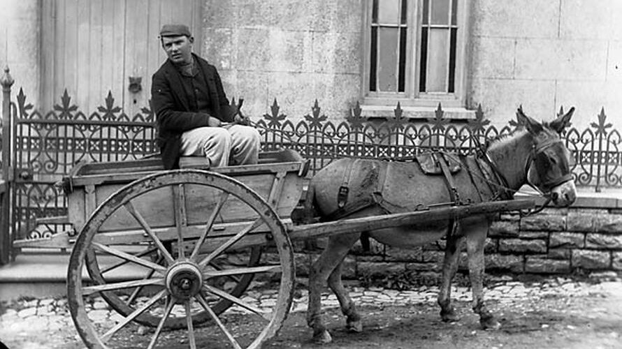 'A man in a cart drawn by a donkey' by John Thomas