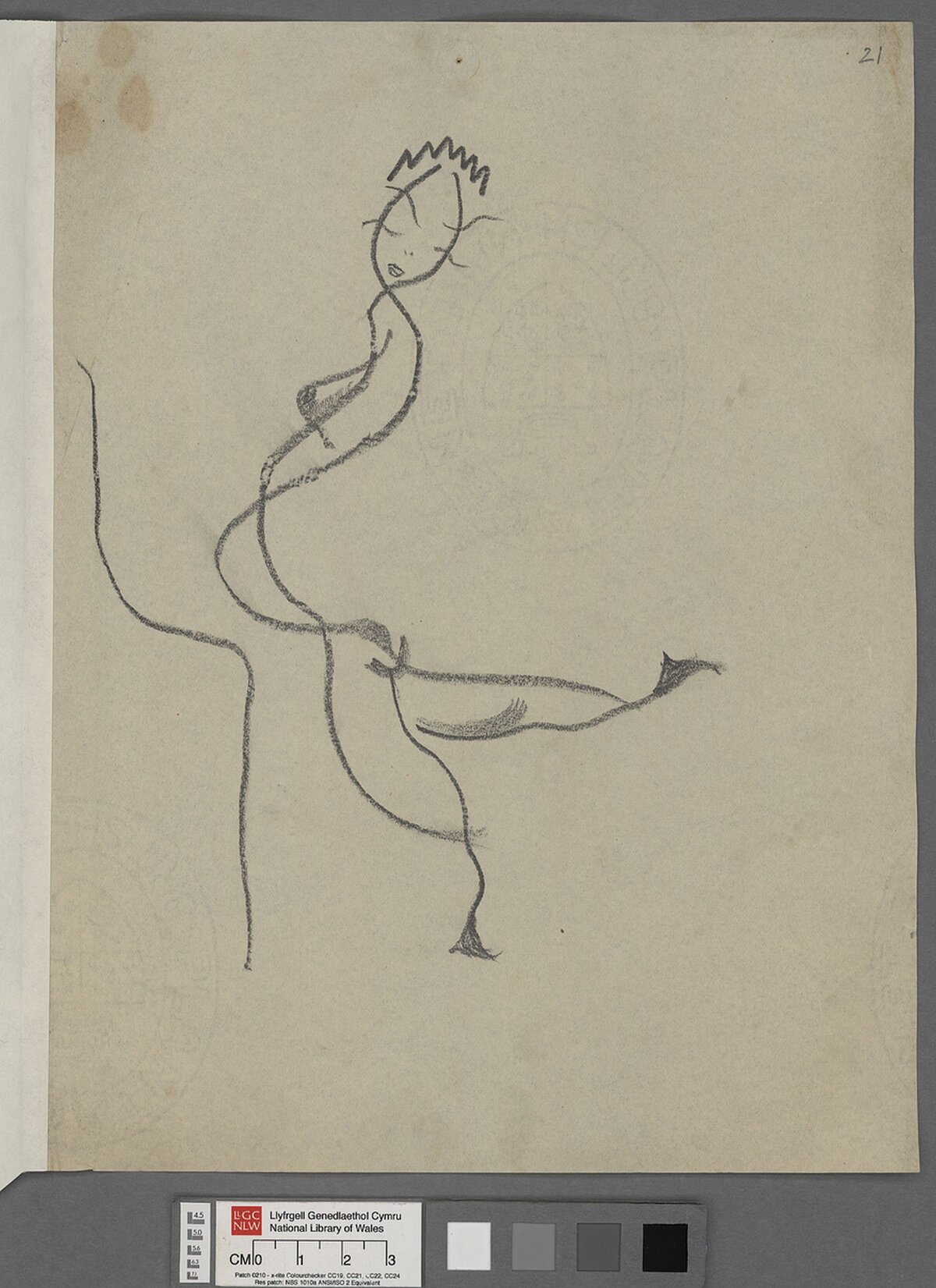 A sketch of a figure in Dylan Thomas' hand.
