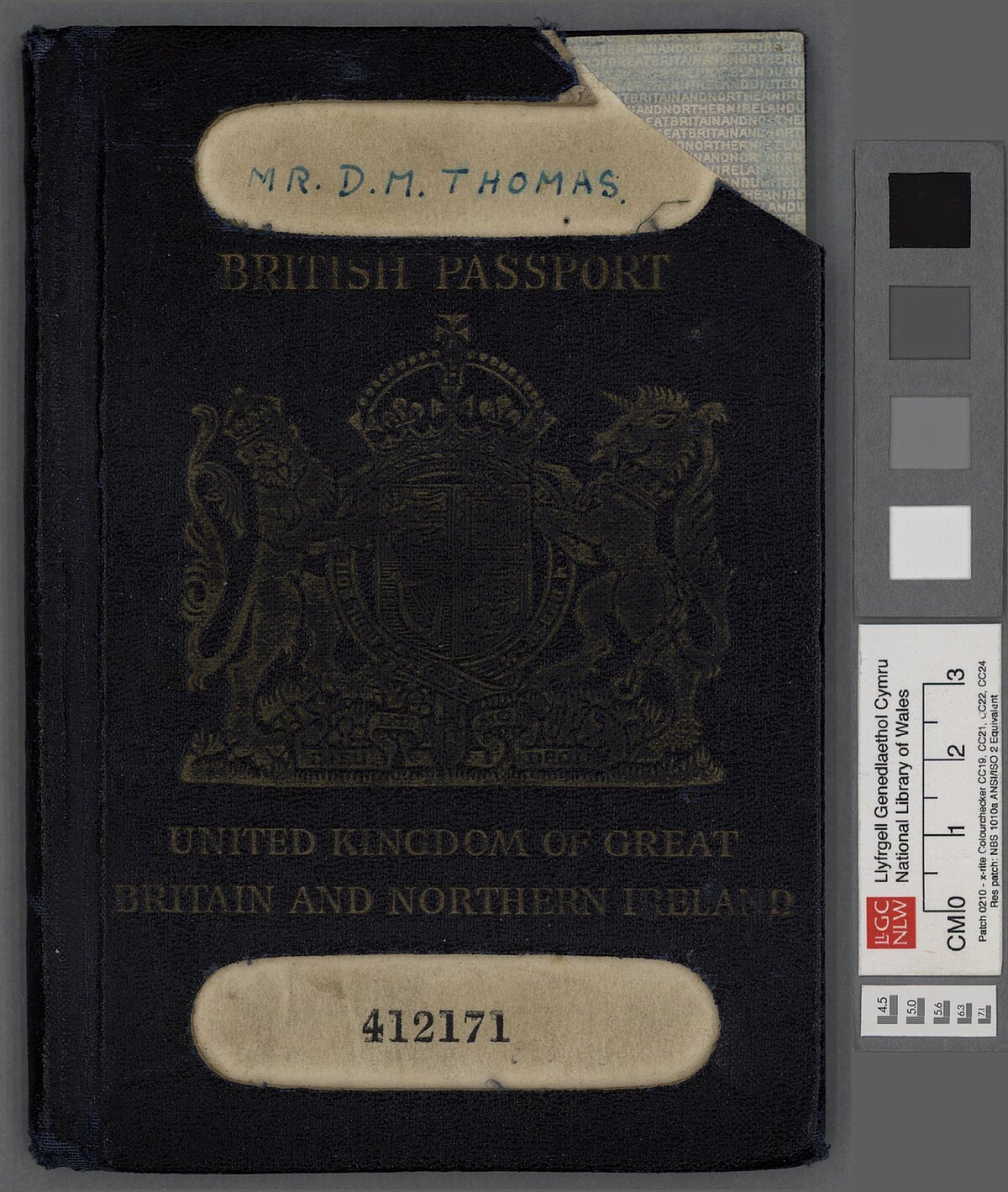 Front binding of Dylan Thomas' passport.