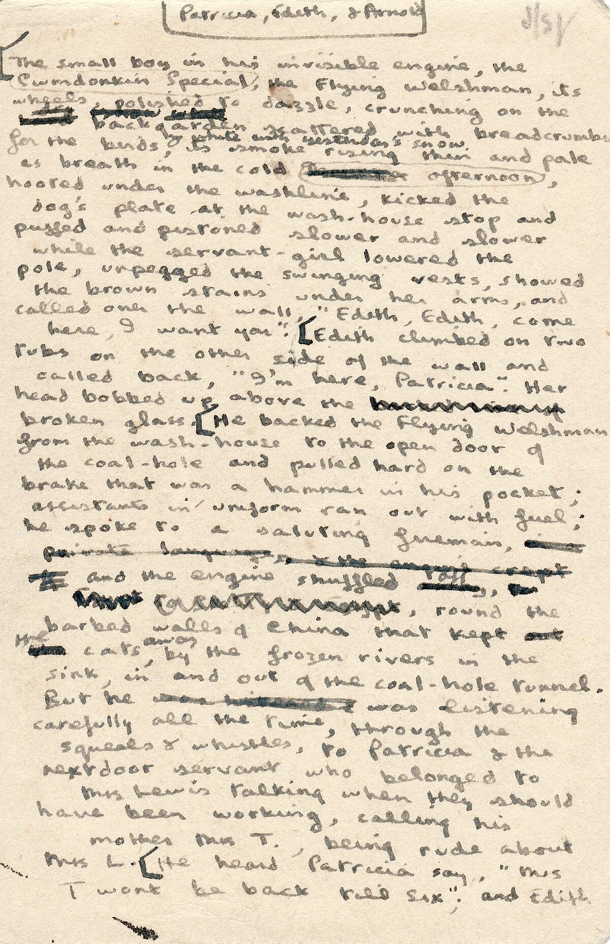 Manuscript of the short story 'Patricia, Edith, & Arnold'.