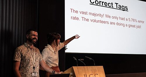 Amelia presenting her findings to NLW staff with Jason Evans, her supervisor at NLW. Amelia presenting her findings to NLW staff with Jason Evans, her supervisor at NLW.