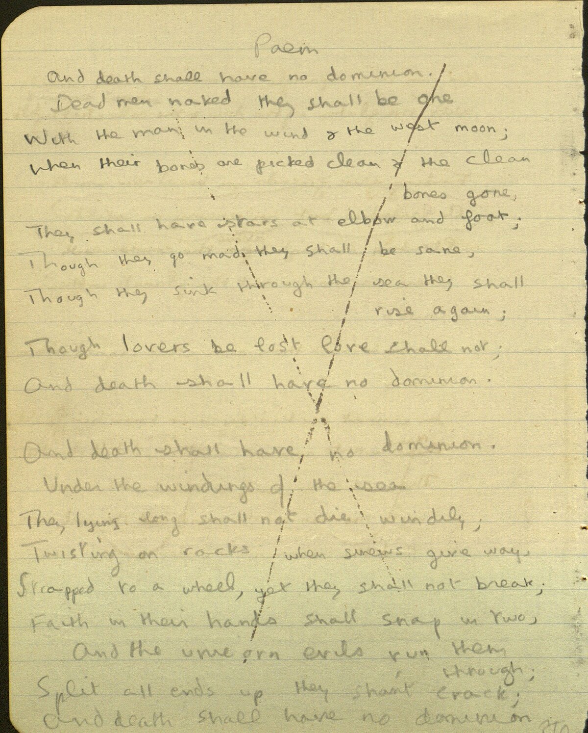 Draft of the poem, 'And Death Shall Have No Dominion', from the 1933 Notebook.