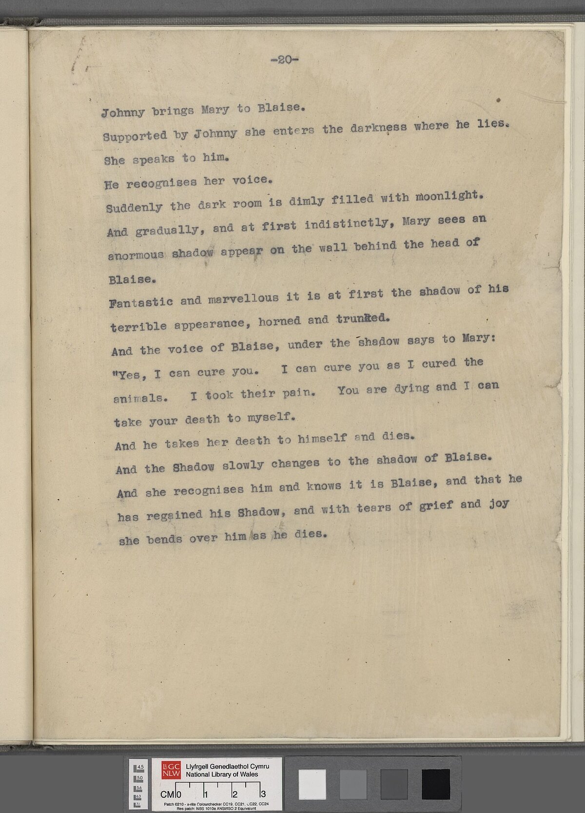 'The Shadowless Man' script, a project for a film by Dylan Thomas.