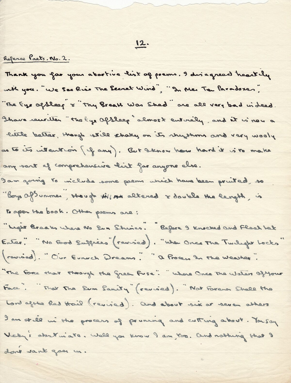 Extract from a letter sent by Dylan Thomas to Pamela Hansford Johnson, 2 May 1934.