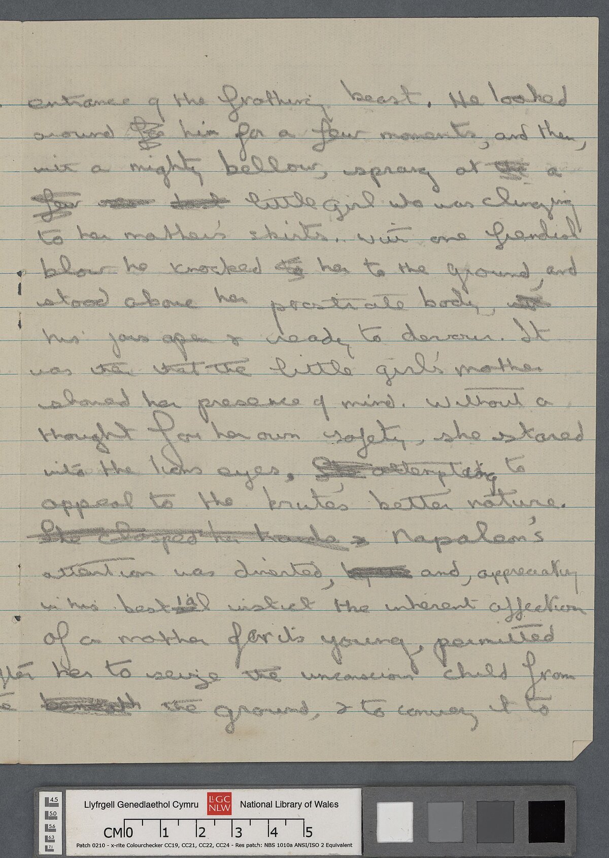 Page three of an early untitled and unpublished draft of a short story by Dylan Thomas which opens "Monsieur [sic] Didot's menagerie reached the little town of Artois early in the summer morning some years ago".