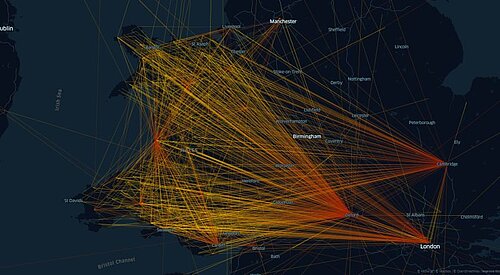 A visualisation of the links between the place of birth and places of education mentioned in their articles