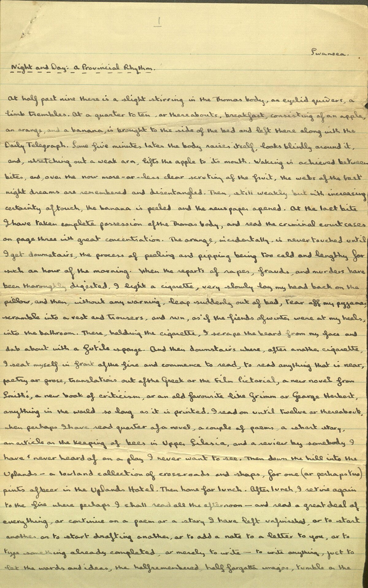 Extract from a letter sent by Dylan Thomas to Pamela Hansford Johnson, early January 1934.