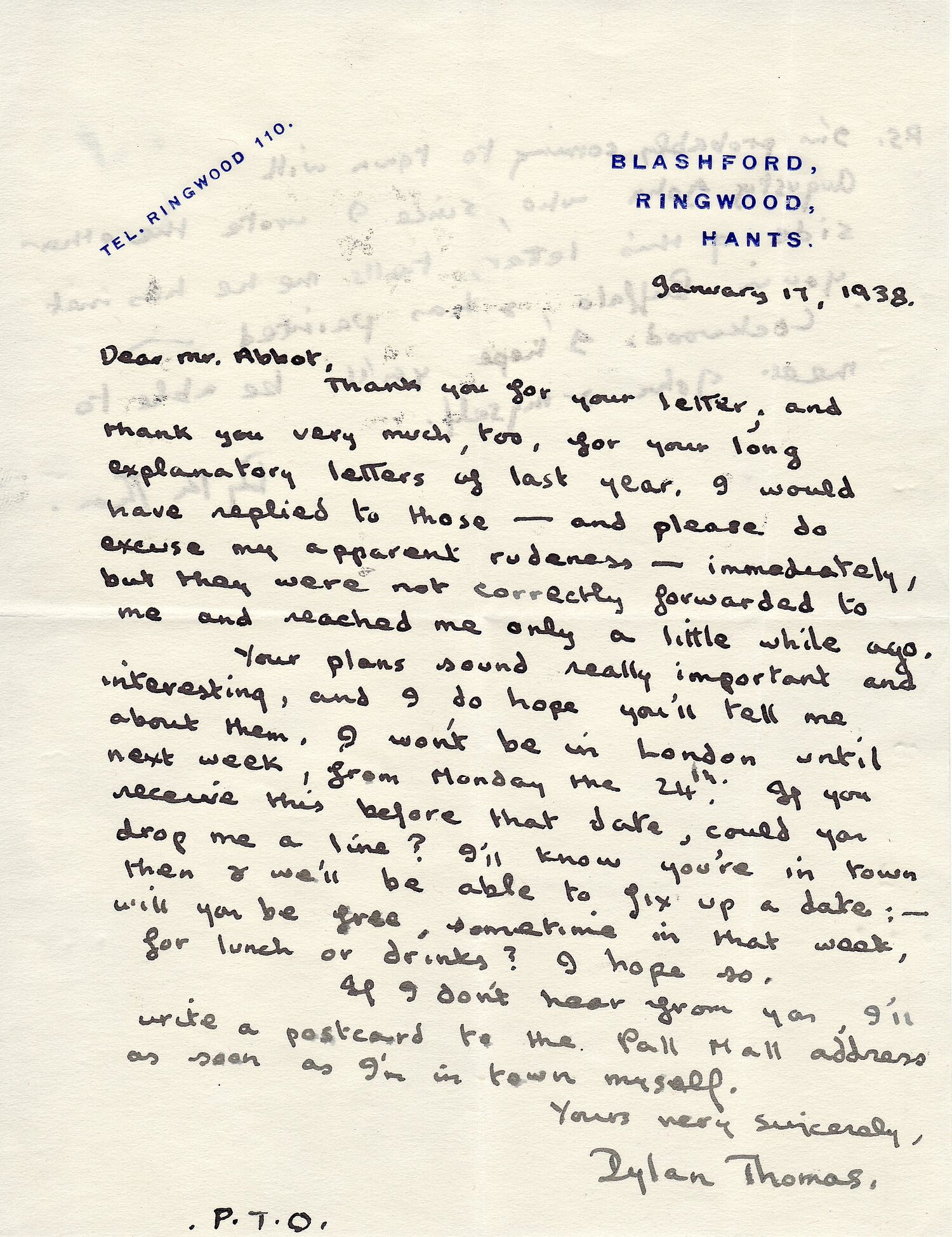 Letter from Dylan Thomas to C.D. Abbott, 17 January 1938.