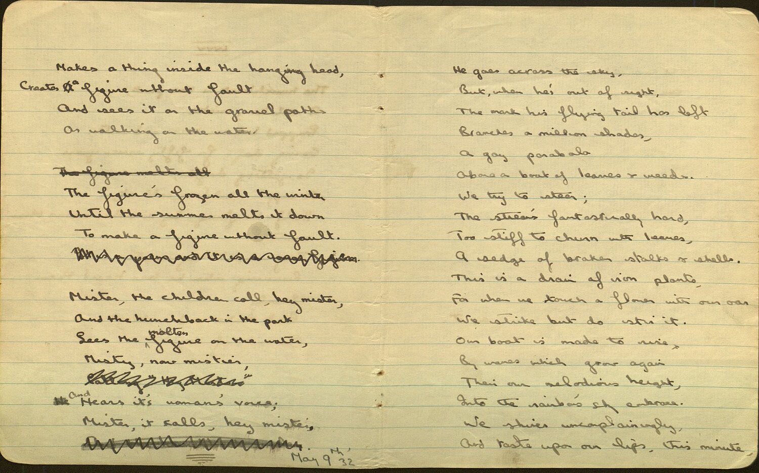 Draft of the poem, 'The Hunchback in the Park', from the 1932 Notebook.
