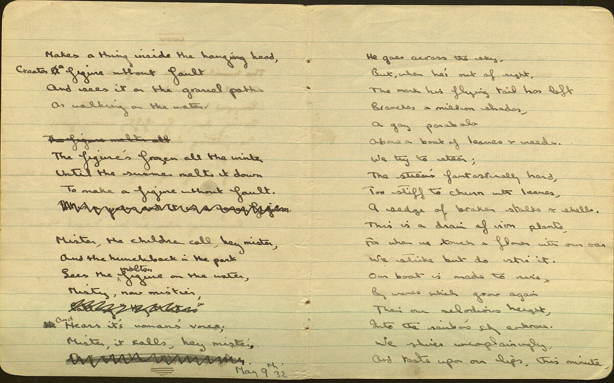 Draft of the poem, 'The Hunchback in the Park', from the 1932 Notebook.