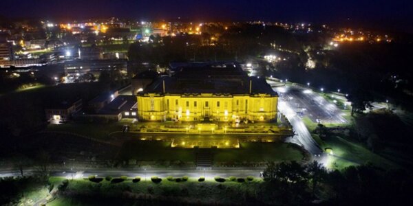 Library building at night