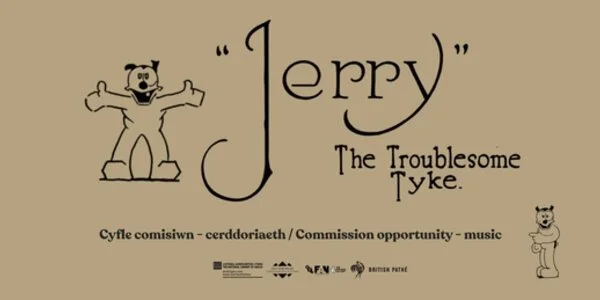 A taupe background featuring an image of Jerry the Tyke - a cartoon dog in simple black outline - alongside the title as it appears in the film.