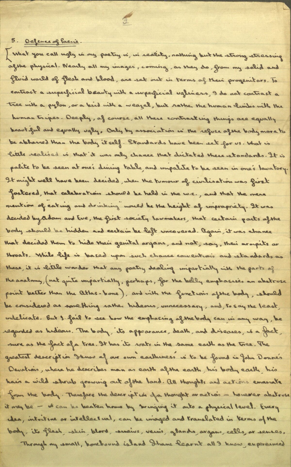Extract from a letter sent by Dylan Thomas to Pamela Hansford Johnson, November 1933.