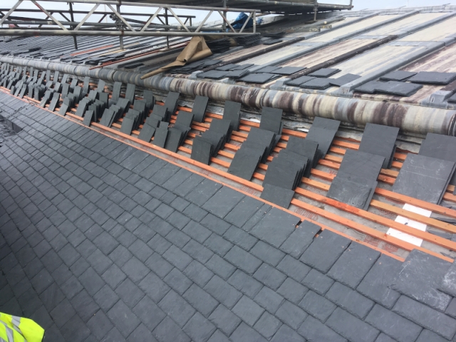 Welsh slate in place for the roof of the Gregynog Gallery npc