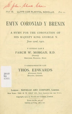 'Emyn Coroniad y Brenin' words by The Revd W. Morgan. h