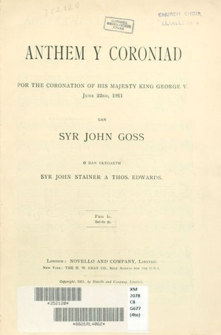 Anthem y Coroniad by Sir John Goss. h
