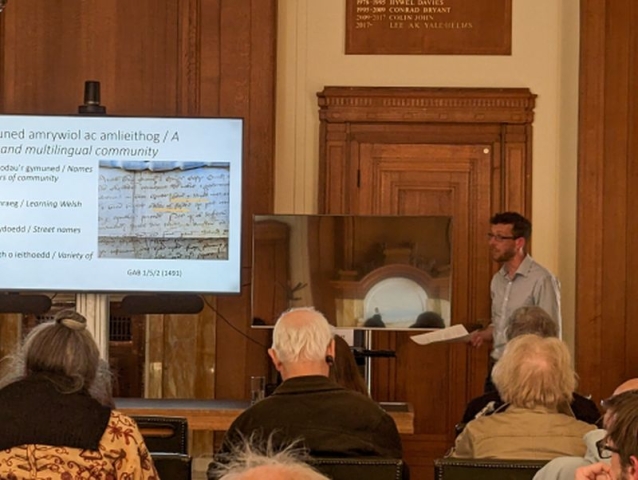 Rhun Emlyn of Aberystwyth University giving a presentation h