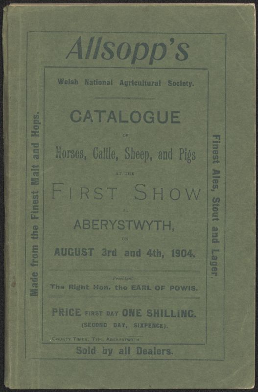 A cover of the first Royal Welsh Show catalogue in green with black lettering