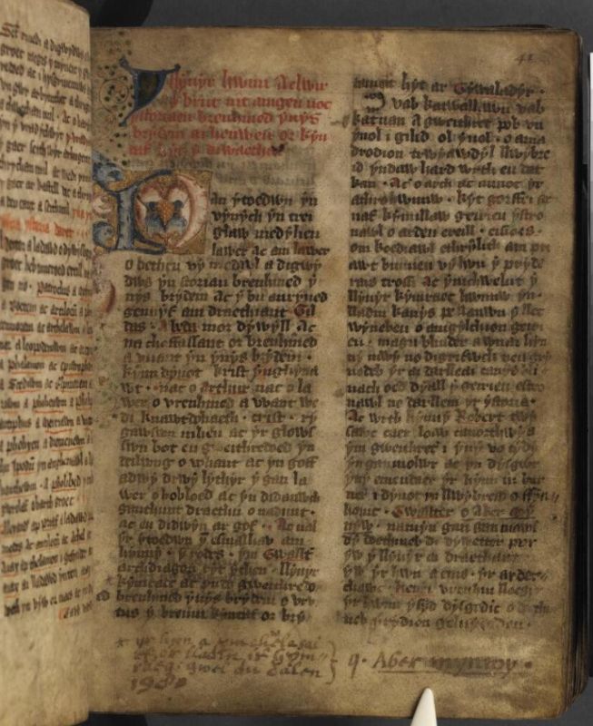 A page from NLW MS 7006D the 'Black Book of Basingwerk', showing gold decoration (p.41)