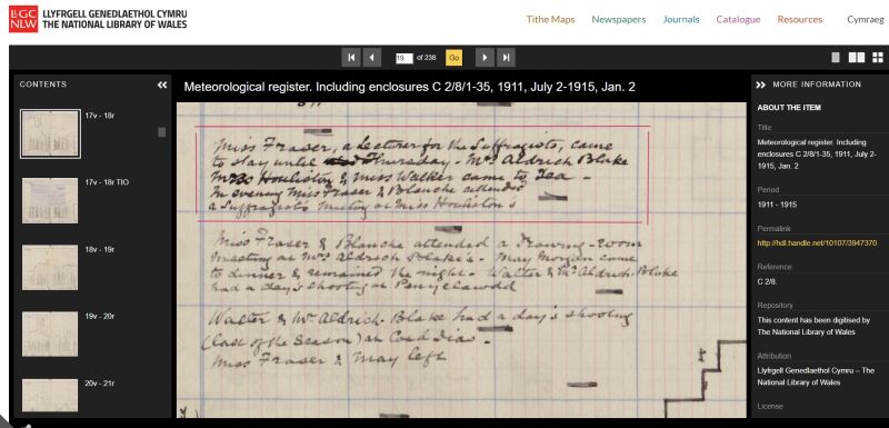 The Chain Papers, 1780-1972 [Baker-Gabb family] meteorological register entry 30 January 1912