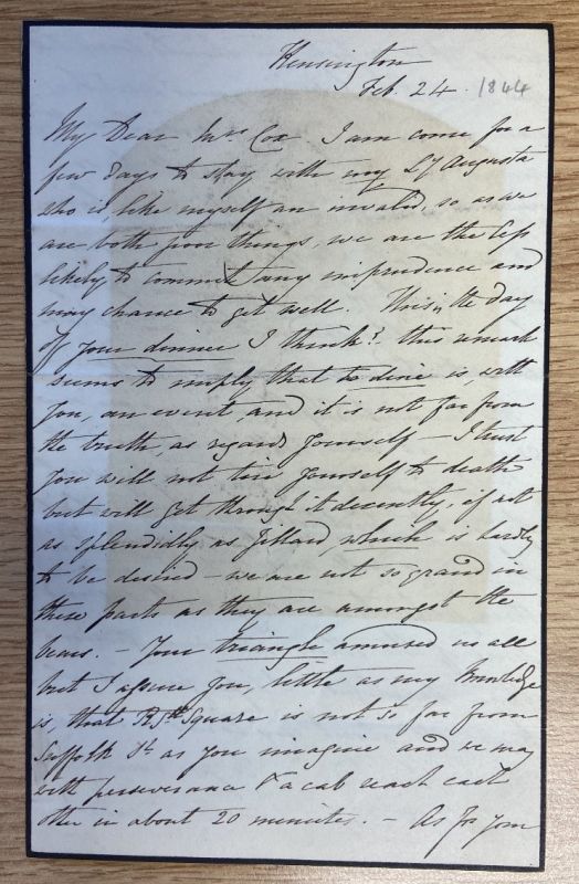 Letter from Louisa Costello dated 1844