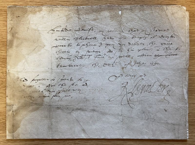 Letter from Robert Dudley, Earl of Leicester, dated 1580