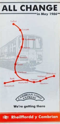 Cover of the Cambrian Coast Railway timetable, May 1986 h